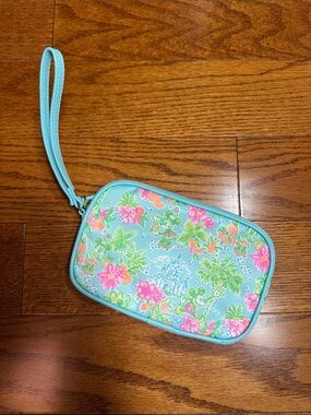 Lilly Pulitzer x Disney Floral Wristlet Clutch in Aqua with Pink & Green Accents